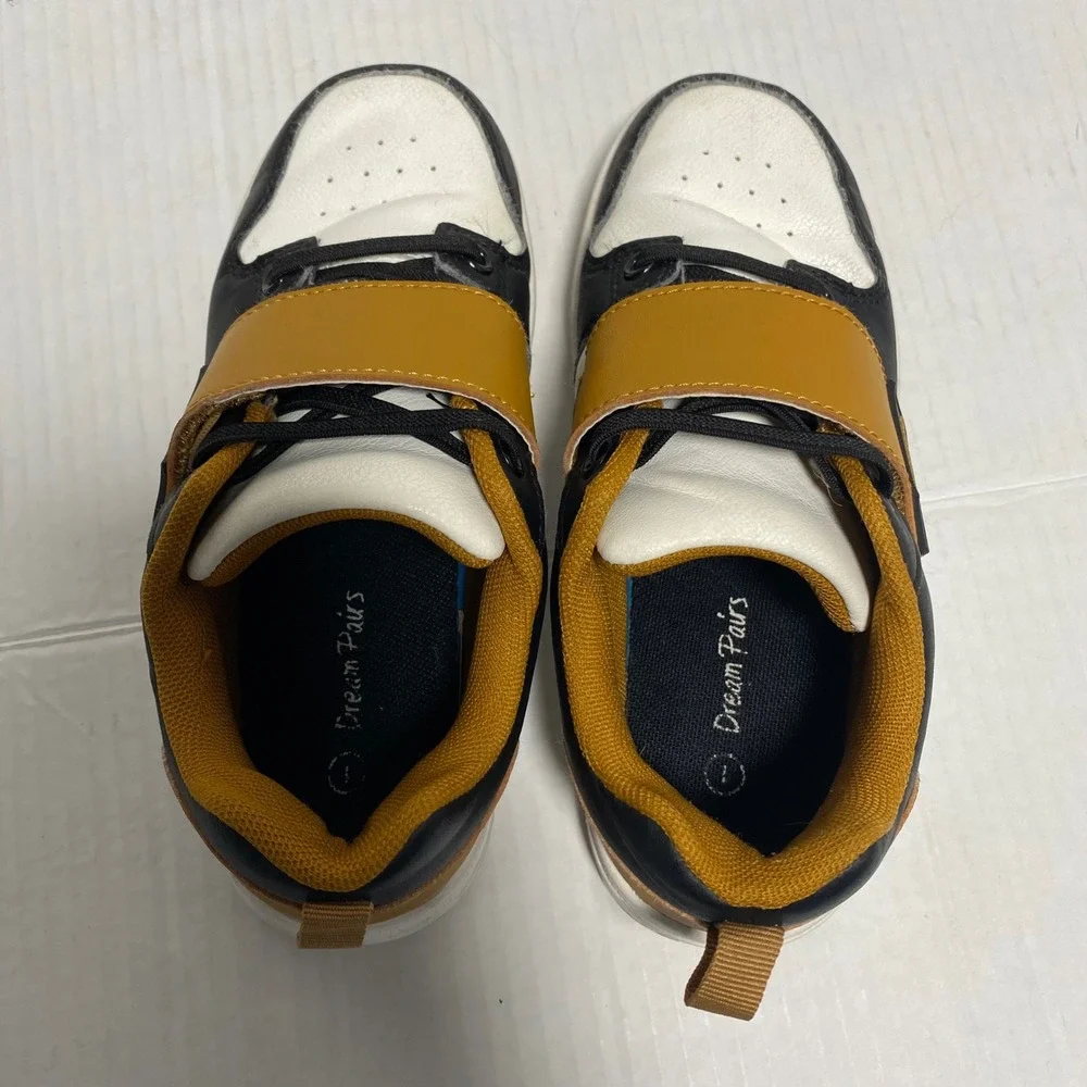 Dream Pairs Kids Sneakers Black White Mustard Yellow Size 1 Hook Loop Streetwear